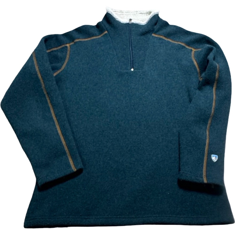 KUHL Alfpaca Fleece Quarter Zip Mens Large Teal Good Outdoor Pullover Sweater